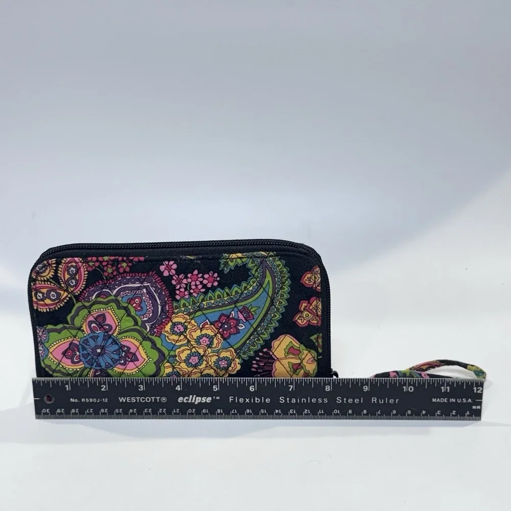 Vera Bradley Wristlet Wallet Quilted Black w Multi Color Paisley Symphony in Hue - Picture 8 of 10
